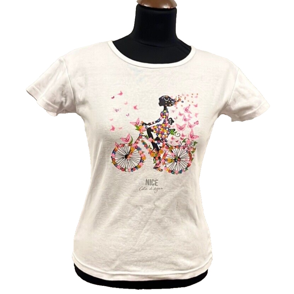 Floral Butterfly Bicycle Graphic Print Ribbed Tee M/L